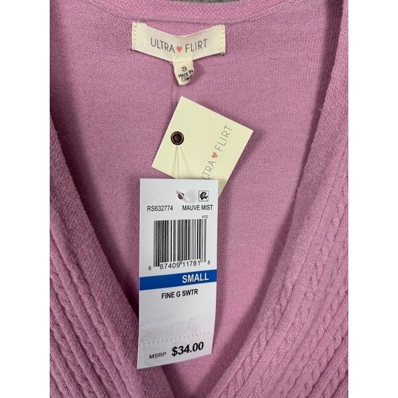 Ultra Flirt Juniors' Women's Cable-Knit Surplice Cropped Sweater Mauve Small NWT - Picture 6 of 8